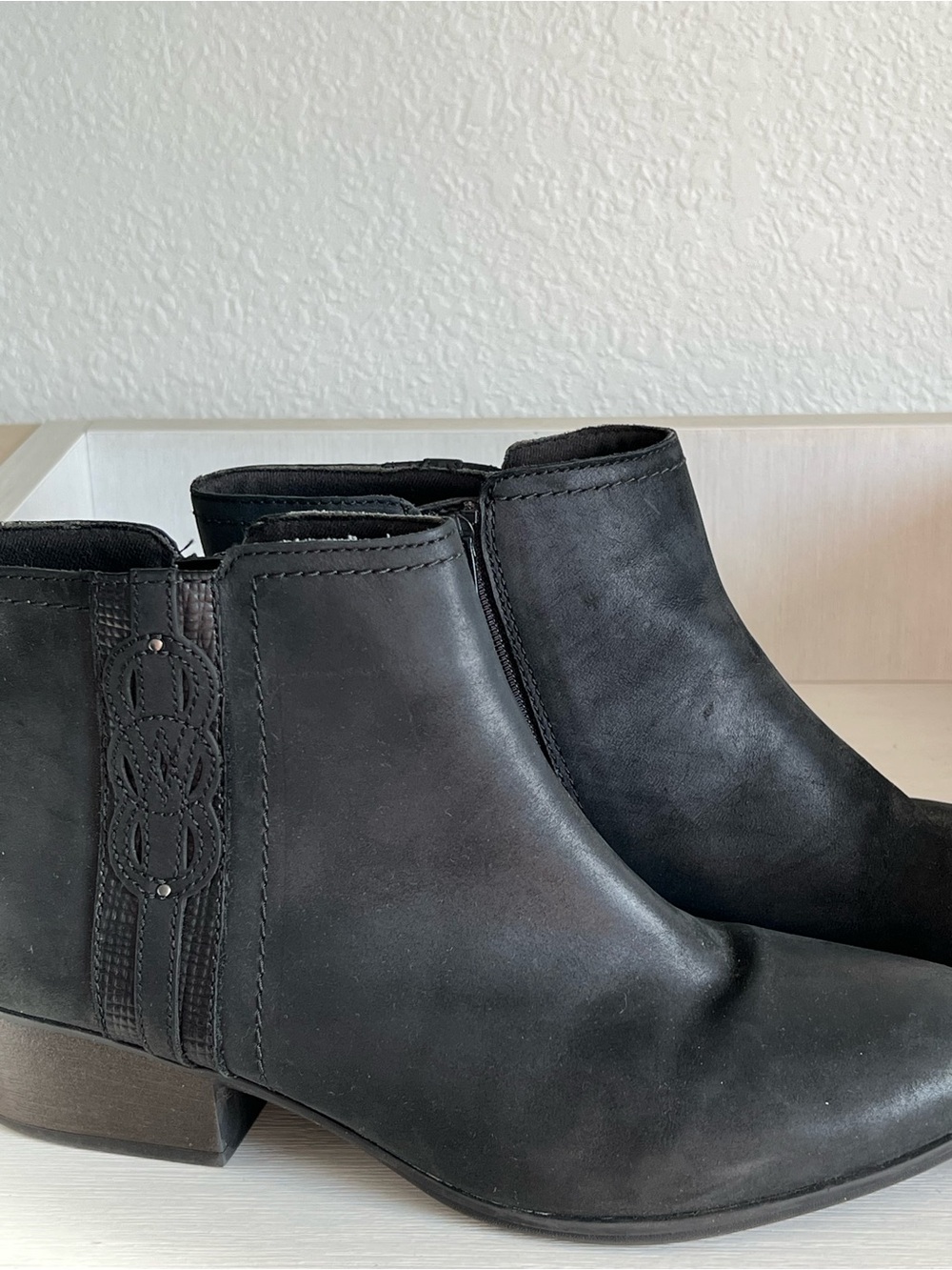 Clarks Black Suede Ankle Boot with Low Block Heel - Picture 5 of 8